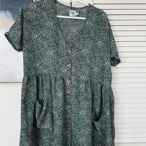 Green Floral Button-Down Dress